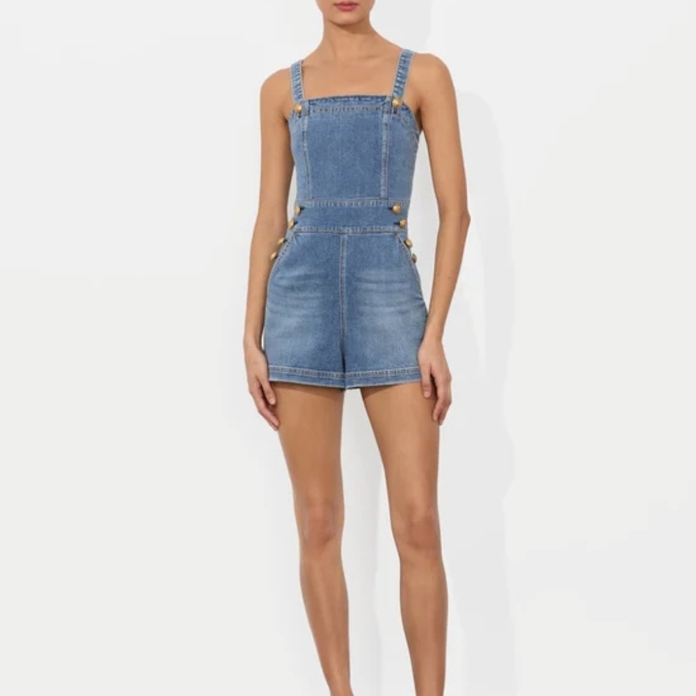 Alice + Olivia Light Blue Denim Short Overalls